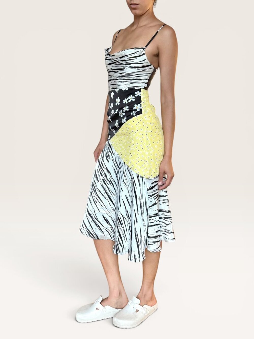 Fame and Partners Patchwork Mixed Print Midi Slip Dress Cowl Neck Zebra Floral - Picture 8 of 13
